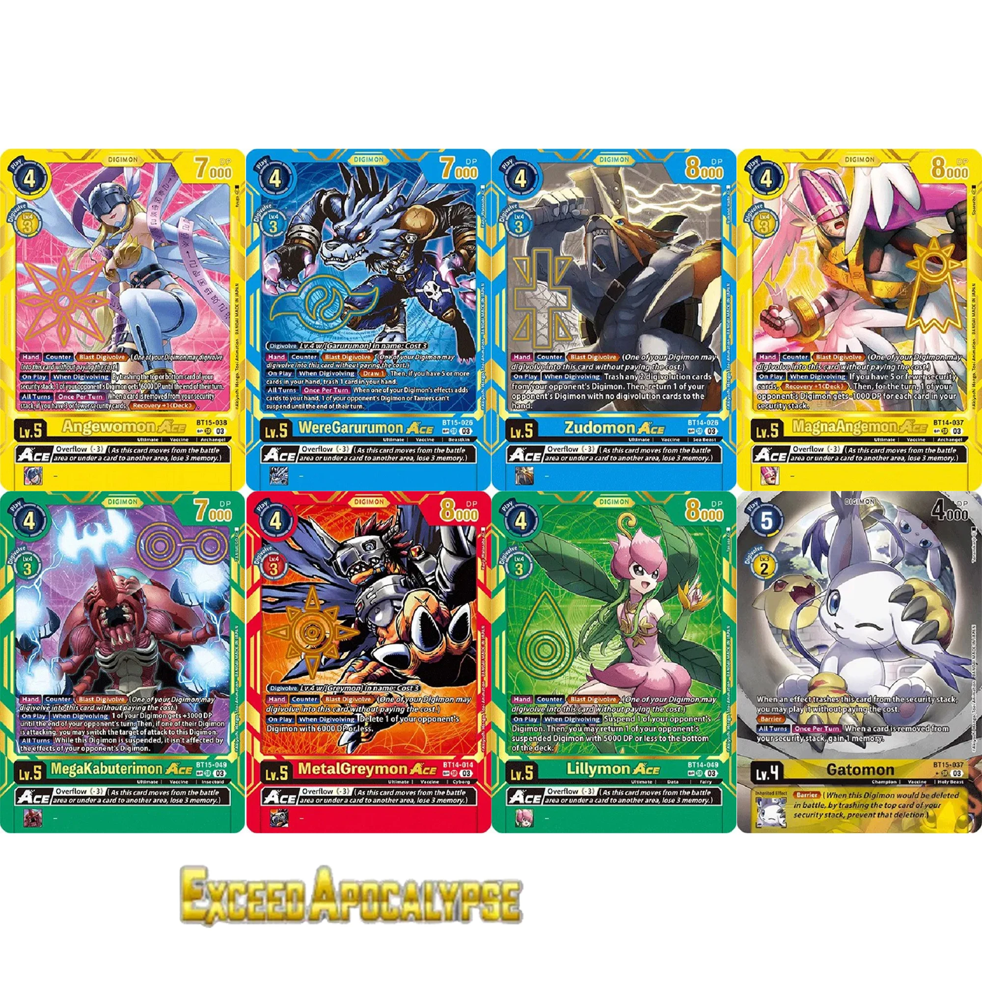 

Коллекционные фольгированные прокси-карты Digimon Card Game (BT-15) Exceed Apocalypse Angewomon WereGarurumon Zudomon MetalGreymon Ace