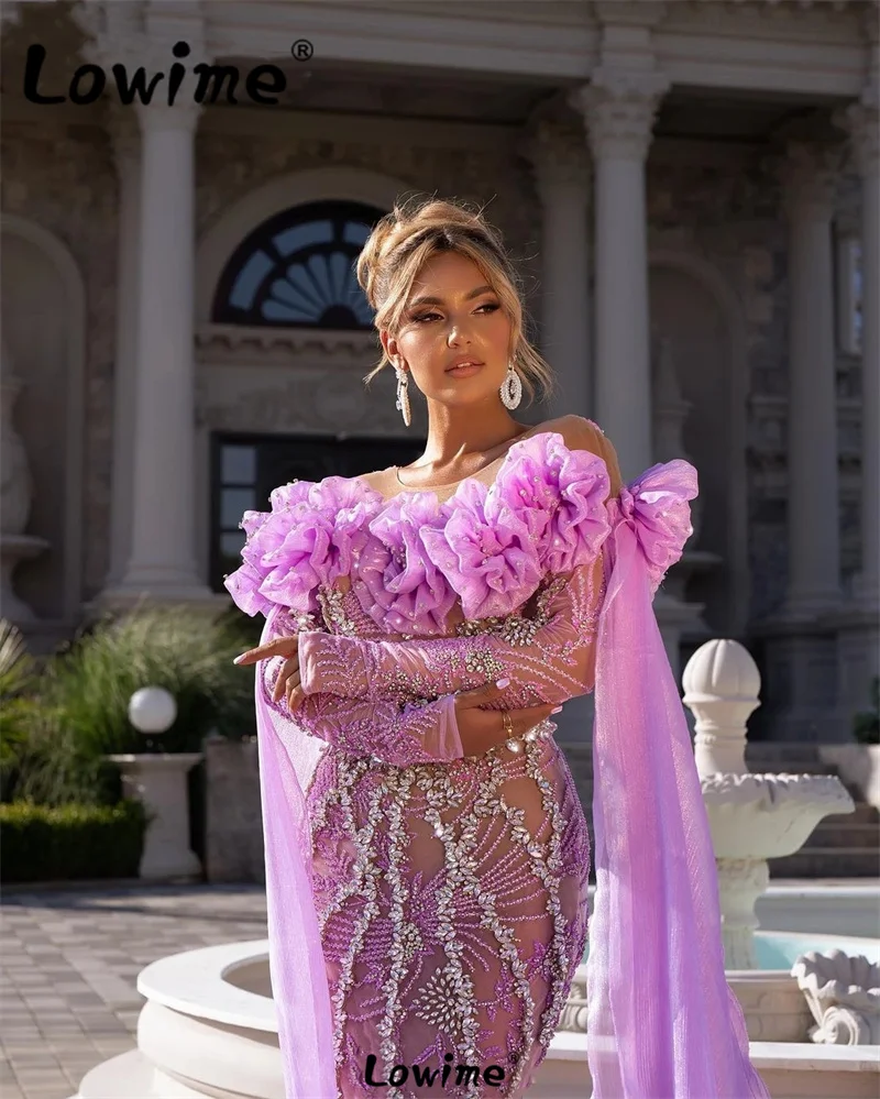 Luxury Prom Dress 2024 Vestidos De Fiesta Long Sleeves Mermaid Evening Gowns Arabic Crystal Haute Couture Wedding Party Dresses