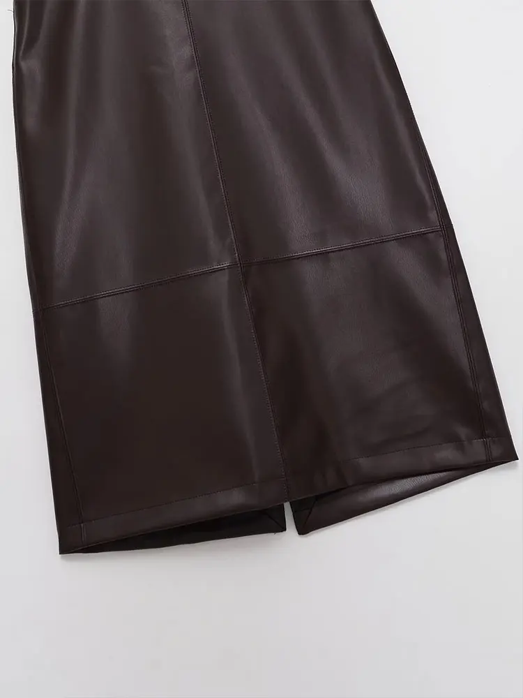 NLZGMSJ falda de Pu de otoño 2025 para mujer, faldas largas a la moda, faldas por debajo de la rodilla de Color sólido para oficina, falda elegante de fiesta de cintura alta