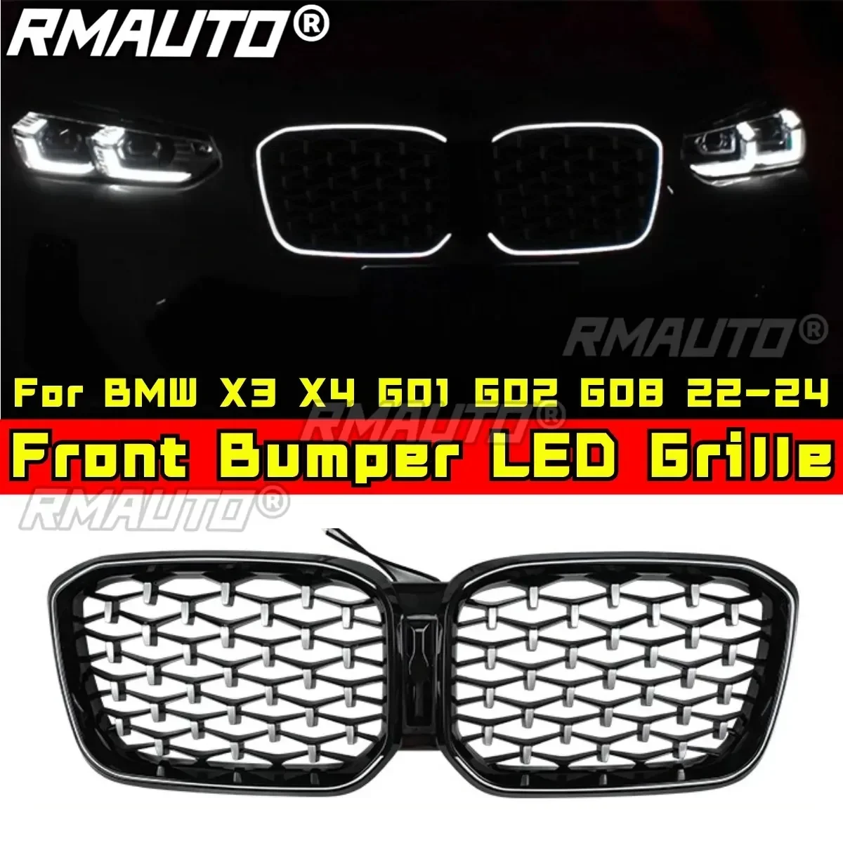 LED Front Racing Upper Radiator Grill For BMW X3 X4 X3M X4M G01 G02 G08 2022-2024 Car Front Bumper Racing Grille Grill Body Kit