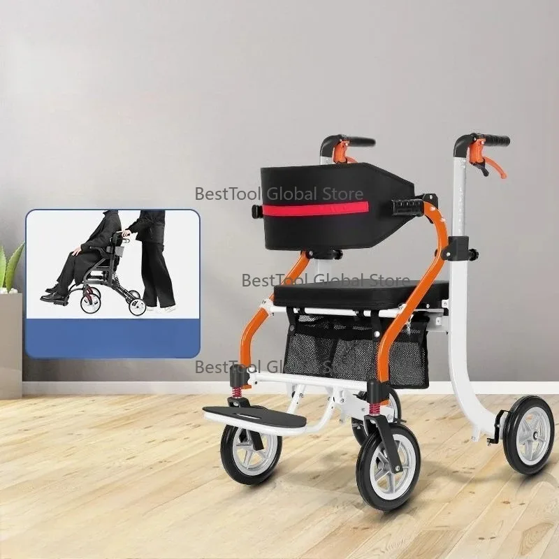 Wa-lker the eld-erly tro-lley dis-abled au-xiliary walking dev-ice multi-functional fol-ding por-table push can s-it
