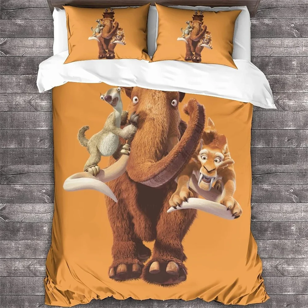 طقم سرير بطباعة ثلاثية الأبعاد على شكل عصر الجليد، غطاء لحاف، طقم سرير لحاف، غطاء وسادة، مقاس كينج كوين توأم للأولاد والبنات والكبار