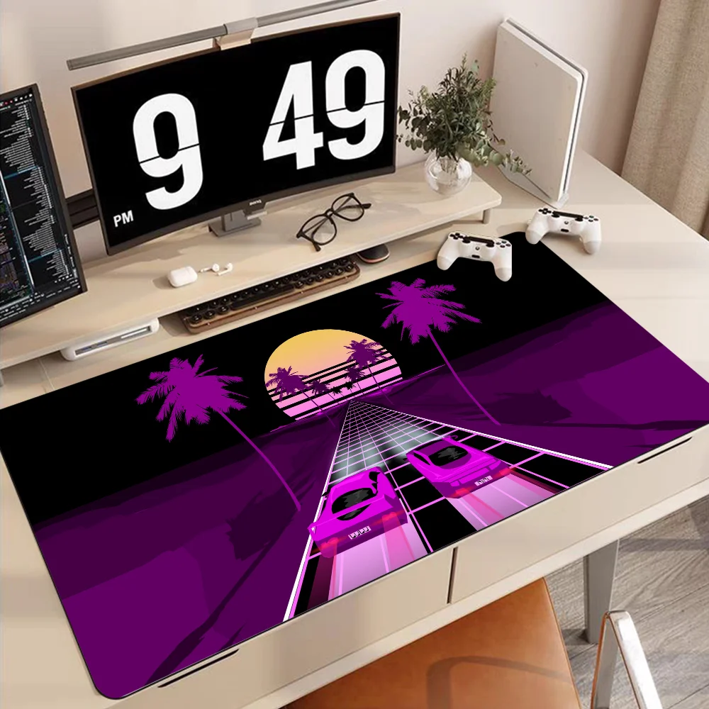 Retro Neon Beach Sunset Mousepad 90x40cm Duża podkładka pod klawiaturę Mata stołowa Studenci Gamer Podkładka pod mysz na biurko Podkładka pod mysz