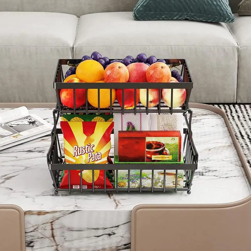 

Fruit Storage Rack Storage Basket Fruit Basket Produce Basket Vegetable Basket 2 Tier Metal Wire Fruit Holder Kitchen Countertop