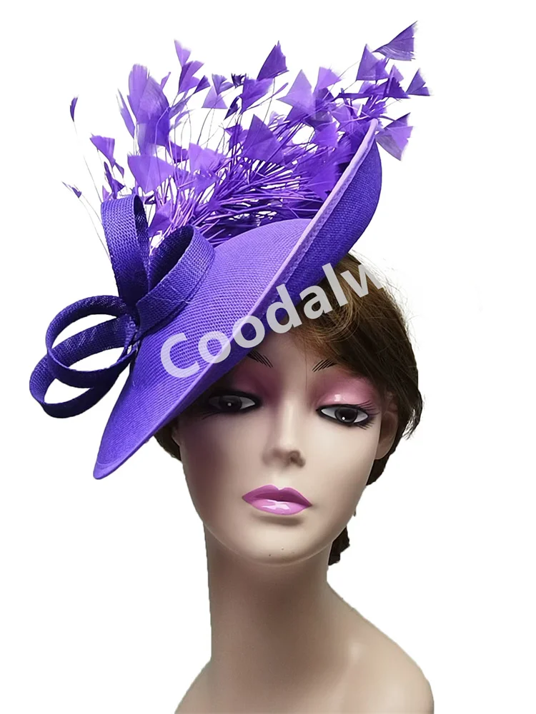 Purple Wedding Fascinators Hats Women Formal Party Church Pillbox Cap Ladies Cocktail Derby Chapeau Cap Bride Marriage Hats