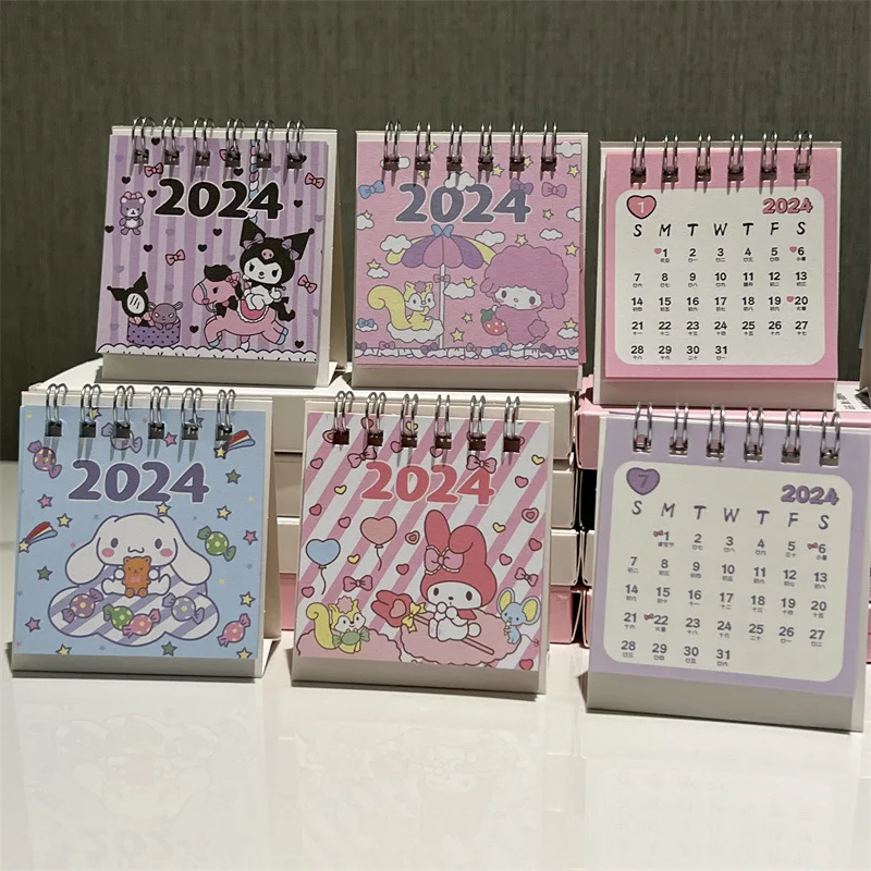 2024 Kawaii Miniso Sanrio Kuromi My Melody Desktop Cute Desk Calendar Decoration Student Mini Desk Calendar Children's Gift