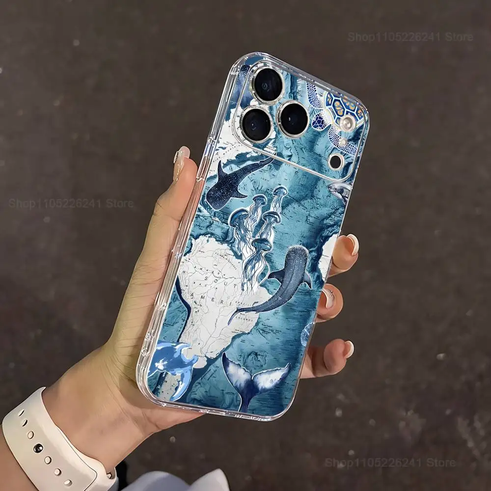 Funda Sea Fish Art Ocean Shark para iPhone 15,11,12,13,16,14,17,Pro,Max,Plus,SE,Mini,X,XS,XR, silicona suave transparente