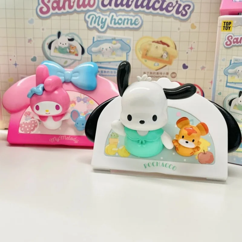 Sanrio My Home Refrigerator Patch Series Box Hello Kitty Cinnamoroll Melody Pochacco Cartoon Pvc Collection Model Toys Gift