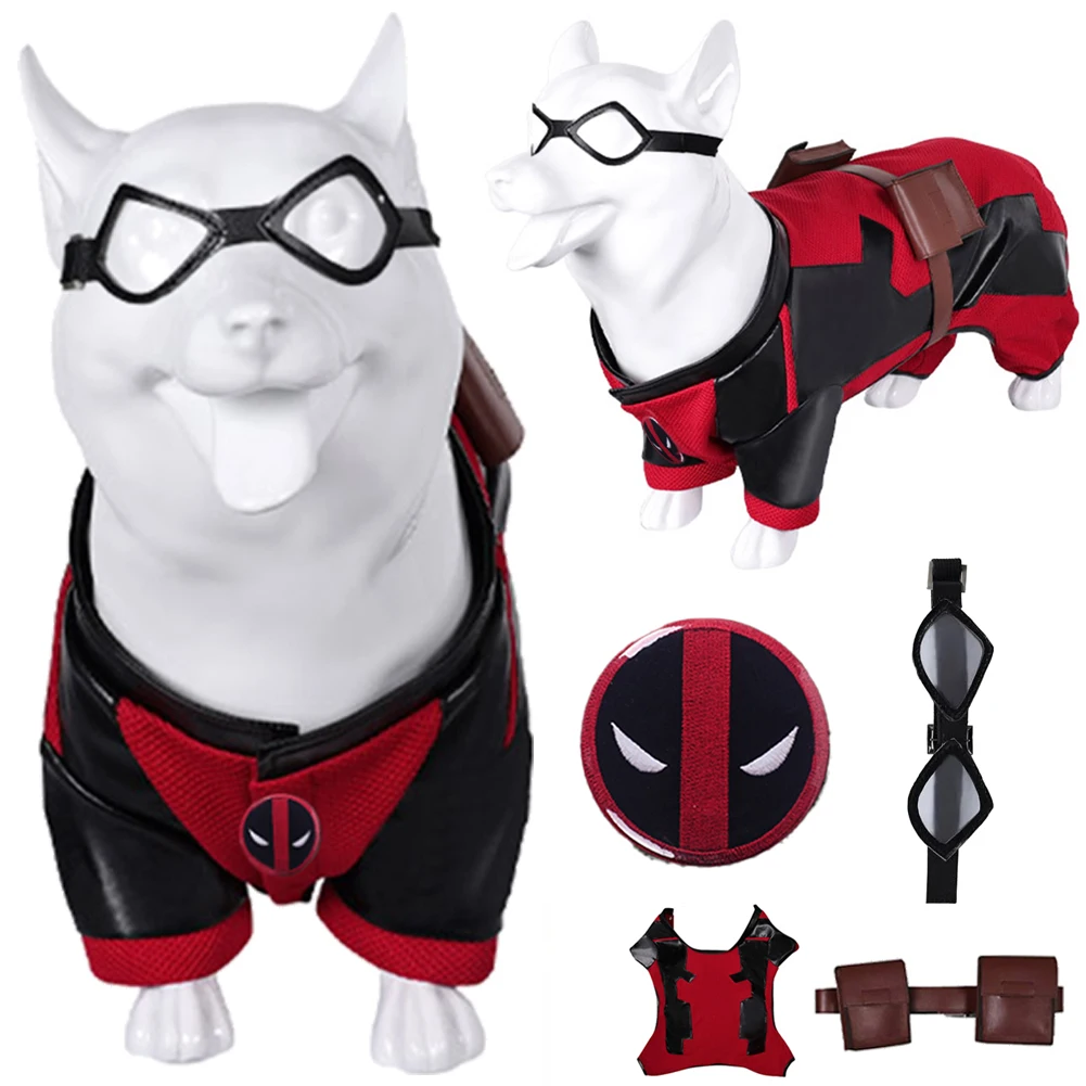 Dead Dogpool Costume Cosplay Wade Pet Puppy Clothes Small Medium Dog Glasses Badge 2024 Movie Dead Disguise Halloween Costume