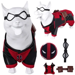 Dead Dogpool Costume Cosplay Wade Pet Puppy Clothes Small Medium Dog Glasses Badge 2024 Movie Dead Disguise Halloween Costume