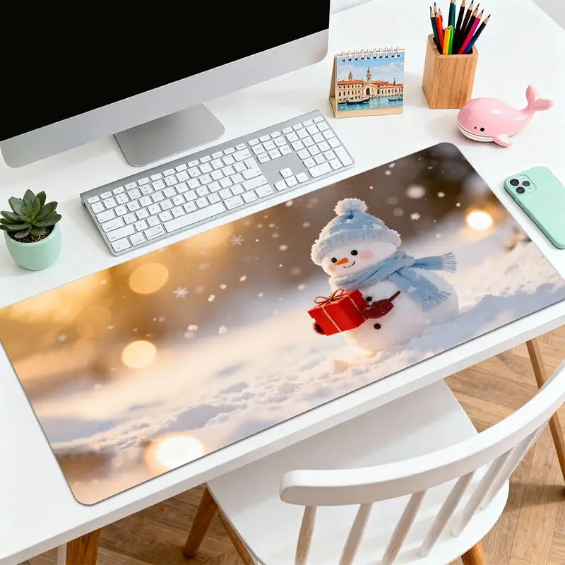 VIKAMA Pink Snowman Reindeer Gifts Desk Mat Mouse Pad Absorbent Machine Washable Study Instrument Station Mat Home Decor