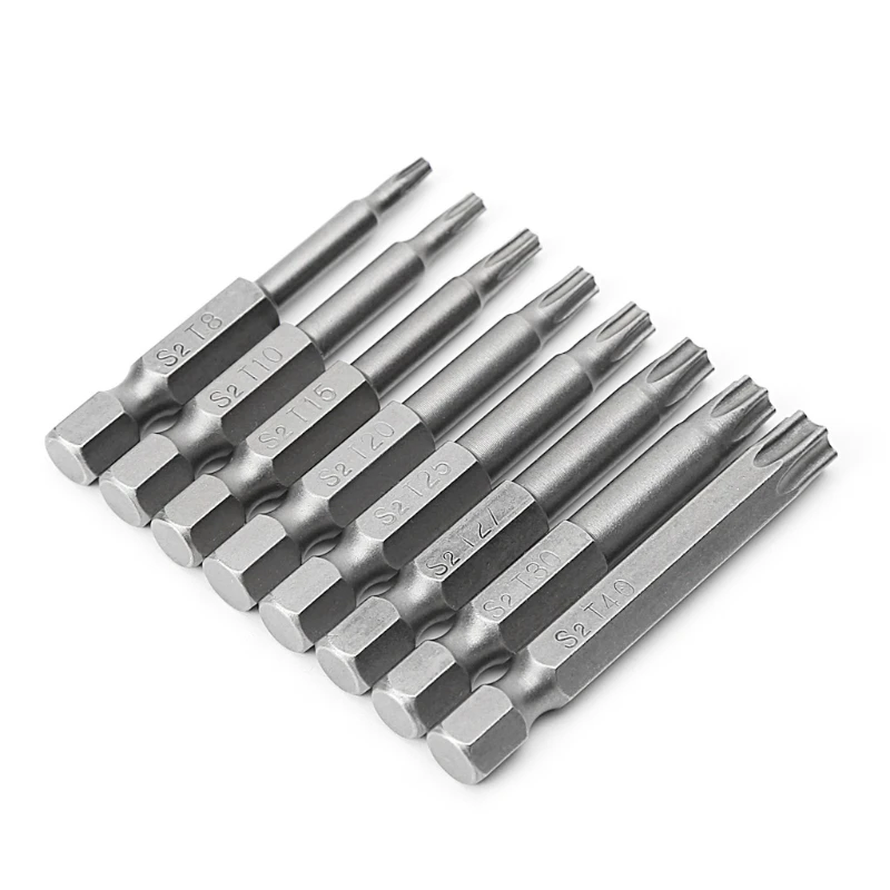 A2UD 8 Pcs/Set 1/4 Inch 50mm T8-T40 Torx Electric Screwdriver Bits