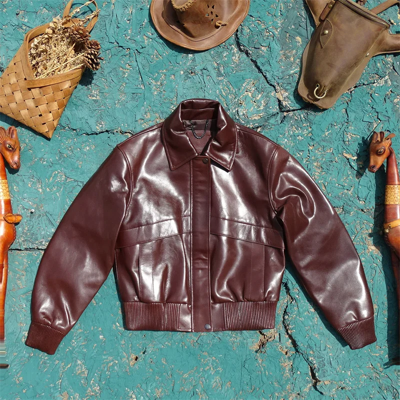 Oryginalna wersja! Kurtka damska ze skóry naturalnej, skóra licowa, jesienna, zapinana na zamek.