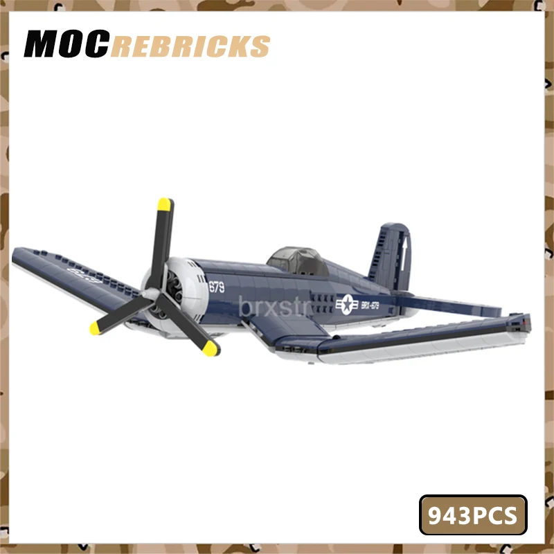 

MOC Building Blocks Military Fighter Battle Korean War US F4U Corsair Combat Aircraft Model Boy Bricks Education Toys Gifts