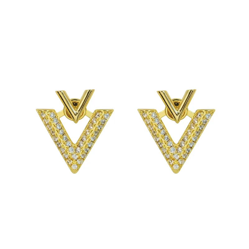 ZAKOL French Fashion Jewelry Gold Plated Exquisite Shiny Micropave Zircon V Shape Earrings For Women Wedding Banquet Accessories