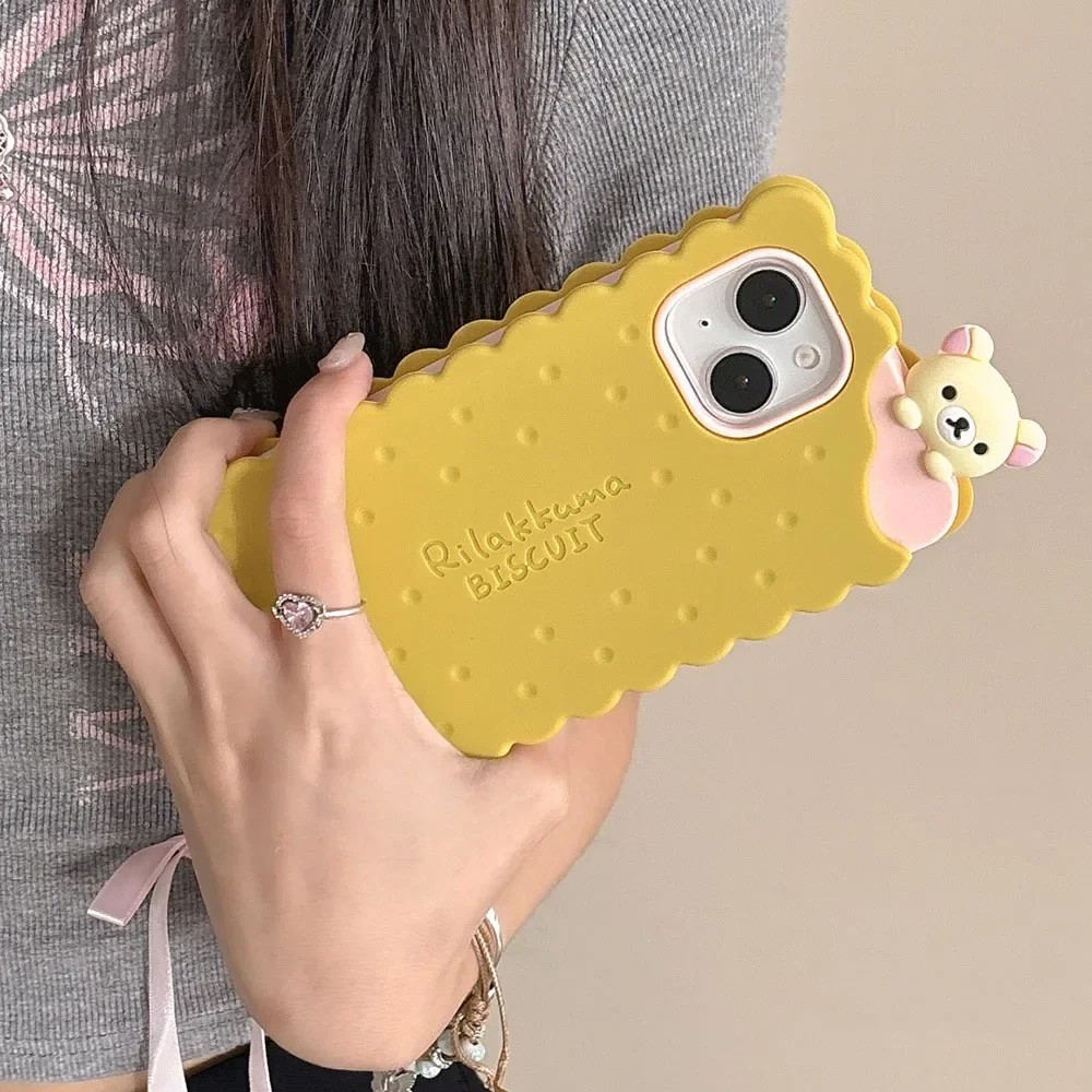 Japan INS Sandwich Biscuit Tide Bear Soft Silicone Phone Case For iPhone 16 15 Pro Max 14 13 12 Pro Max 11 Shockproof Soft Cover