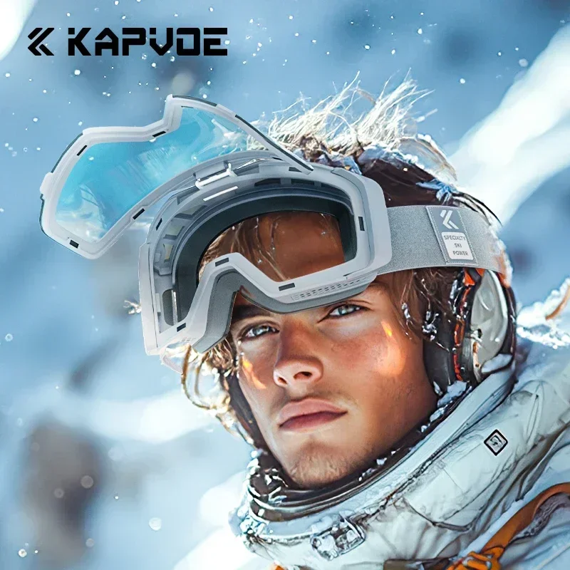 Kapvoe Men Anti-Fog Gold Photochromic Sknow Goggles Ski Snowmobile Snowboard Goggles Women Equipment UV400 Color Winter Skiing