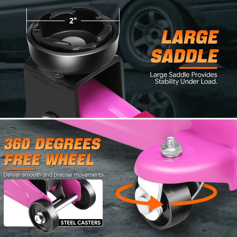Combinación de cric de piso de servicio de carrito hidráulico de perfil bajo con 2 soportes de gato de trinquete, capacidad de 2 toneladas y 4000 libras, color morado, ideal para automóvil