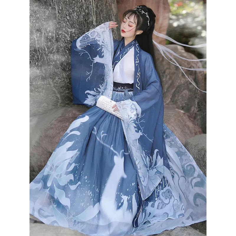 Original Hanfu 3Pcs Ancient Chinese Costume Women Clothes Traditional Hanfu Dance Costumes Folk Fairy Dress For Graduation