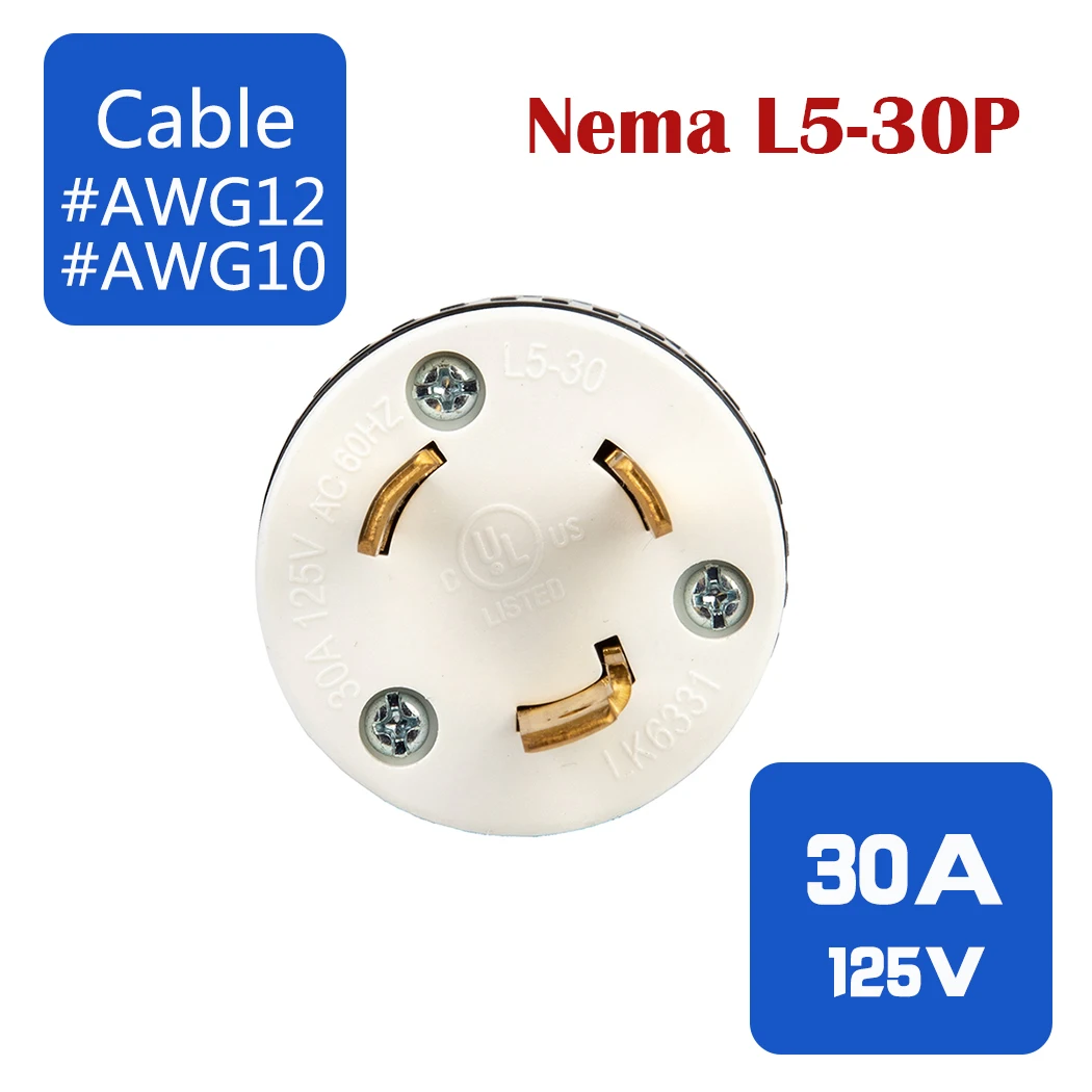 

NEMA L5-30P Standards Self-spinning plugs 30A 125 V NEMA L5-30P Self-wiring male plugs