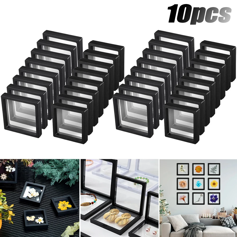 10pcs/set 3D Floating Frame Display Stands Transparent PE Thin Film Floating Display Case Jewelry Storage Box Organizer Boxes