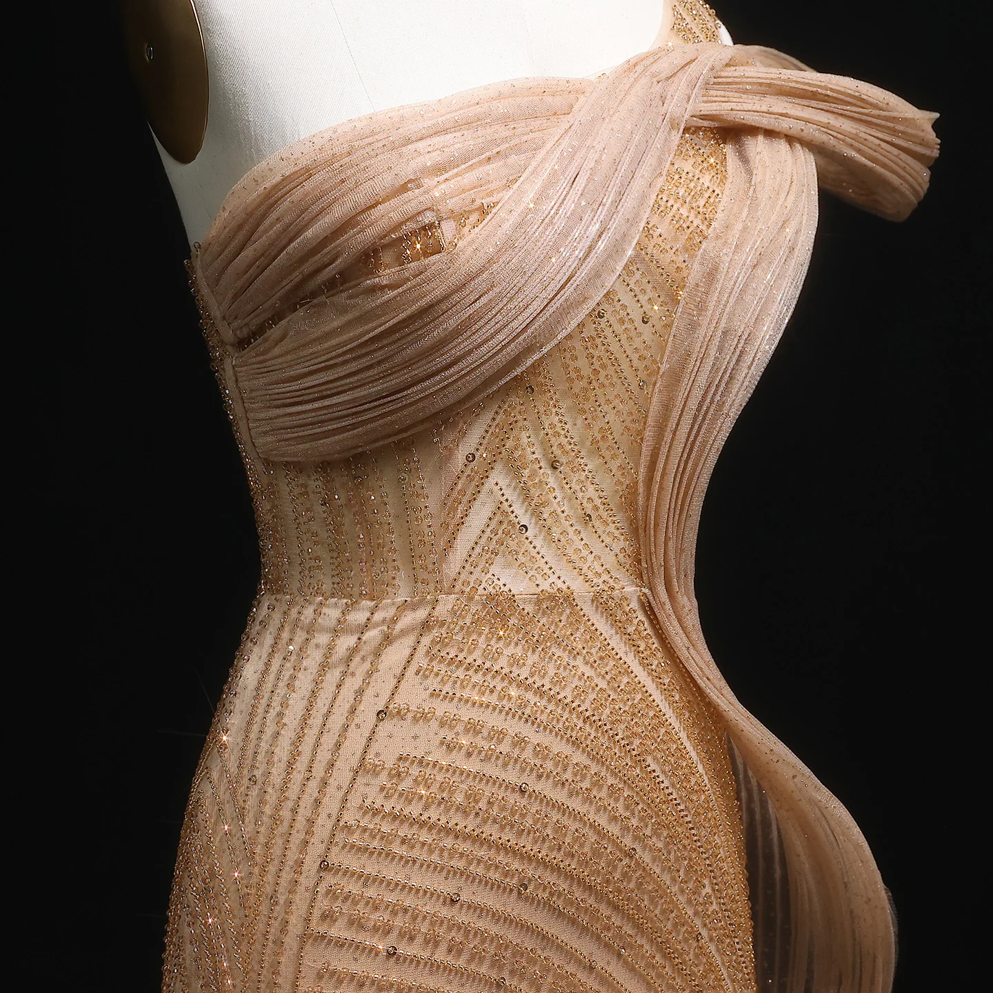Sharon Said Dubai Luxuriöses Meerjungfrauen-Abendkleid mit einer Schulter und Seitenschlitz, Damen-Hochzeitskleid, SS088, Maßanfertigung – Detail 7