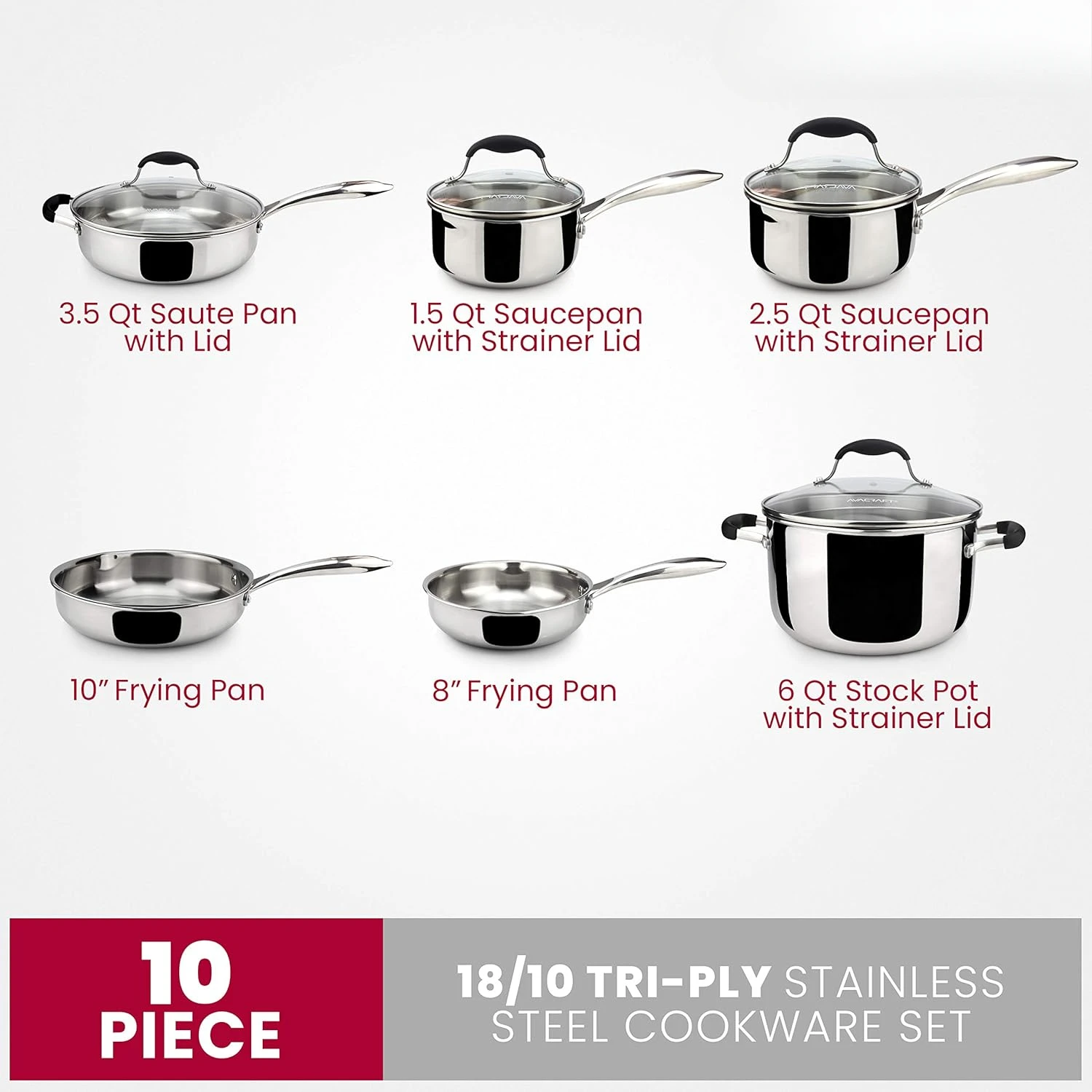 18/10 Stainless Steel Cookware Set, Premium Pots and Pans Set, Kitchen Essentials for cooking, Multi-Ply Body Stainless