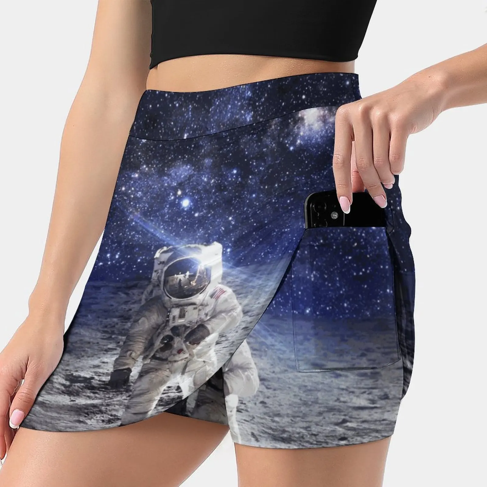 

Space Astronaut Moon Landing Galaxy Women's skirt Mini Skirts A Line Skirt With Hide Pocket Space Astronaut Moon Landing Galaxy