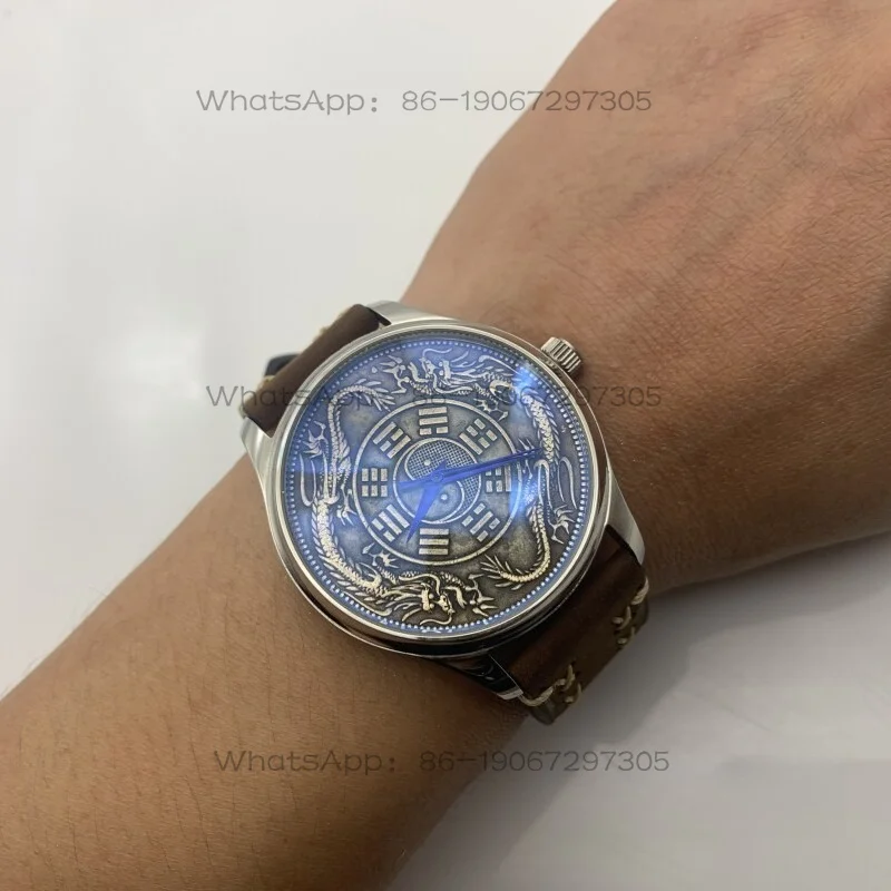 Taiji Bagua Shuanglong Dial Chinese Style Fully Automatic Mechanical Watch Handmade Watch