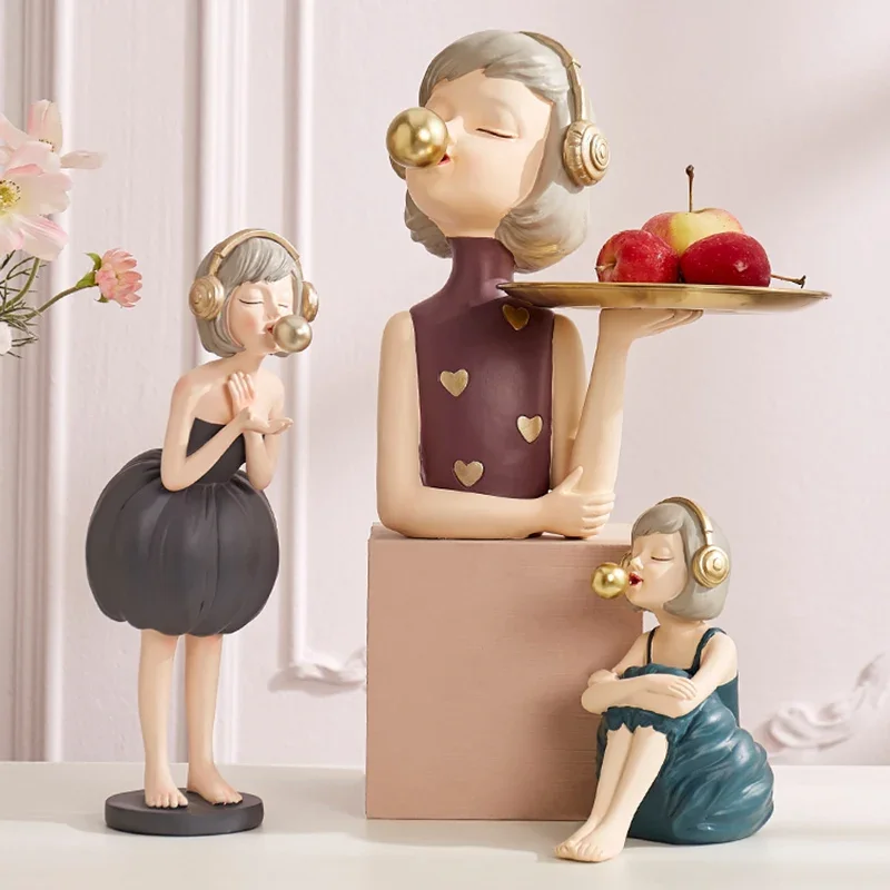 

Bubble Girl Resin Sculpture Fruit Plate Nordic Home Decoration Living Room Desktop Decor Kitchen Decoration Accessories Gifts