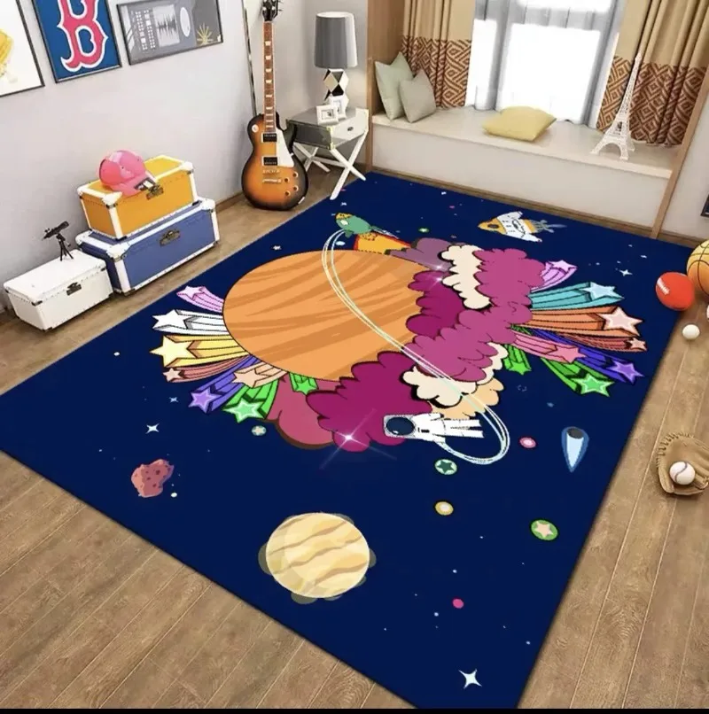 Alfombra Space Adventure para niños, tapete de juego grande con diseño de planeta, cohete y estrella, decoración de aprendizaje para habitación de niños