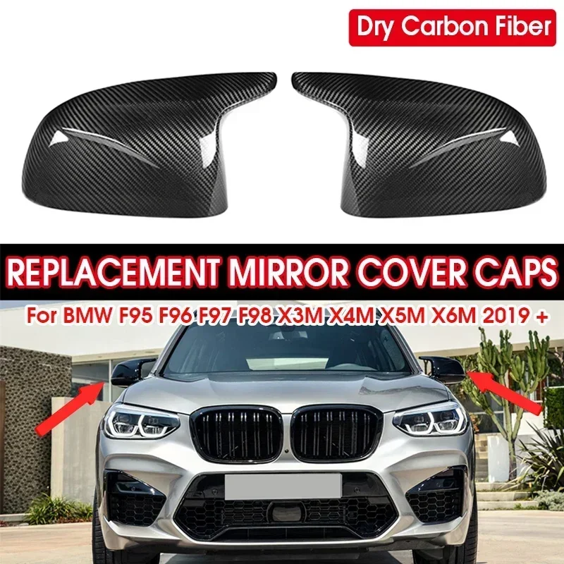 Full Dry Carbon Fiber Car Side Mirror Cover Replacement RearView Mirror Cover For BMW F95 F96 F97 F98 X3M X4M X5M X6M 2019-2023