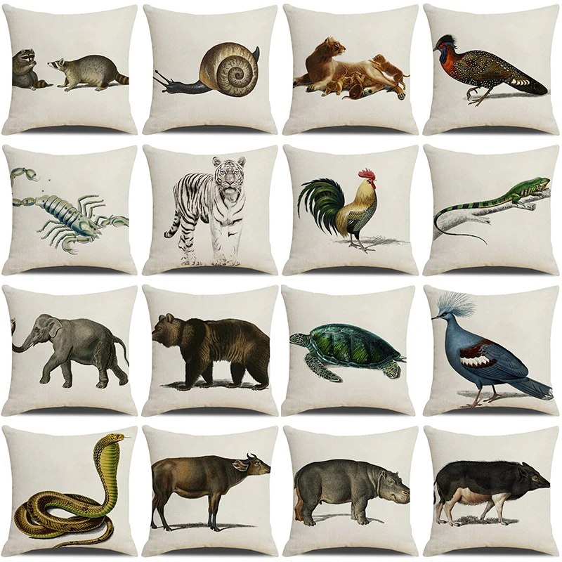 

Animals Printed Cushion Cover 45x45cm Throw Pillowcase Simple Style Linen Pillows Case Living Room Decor Pillow Cover for Sofa