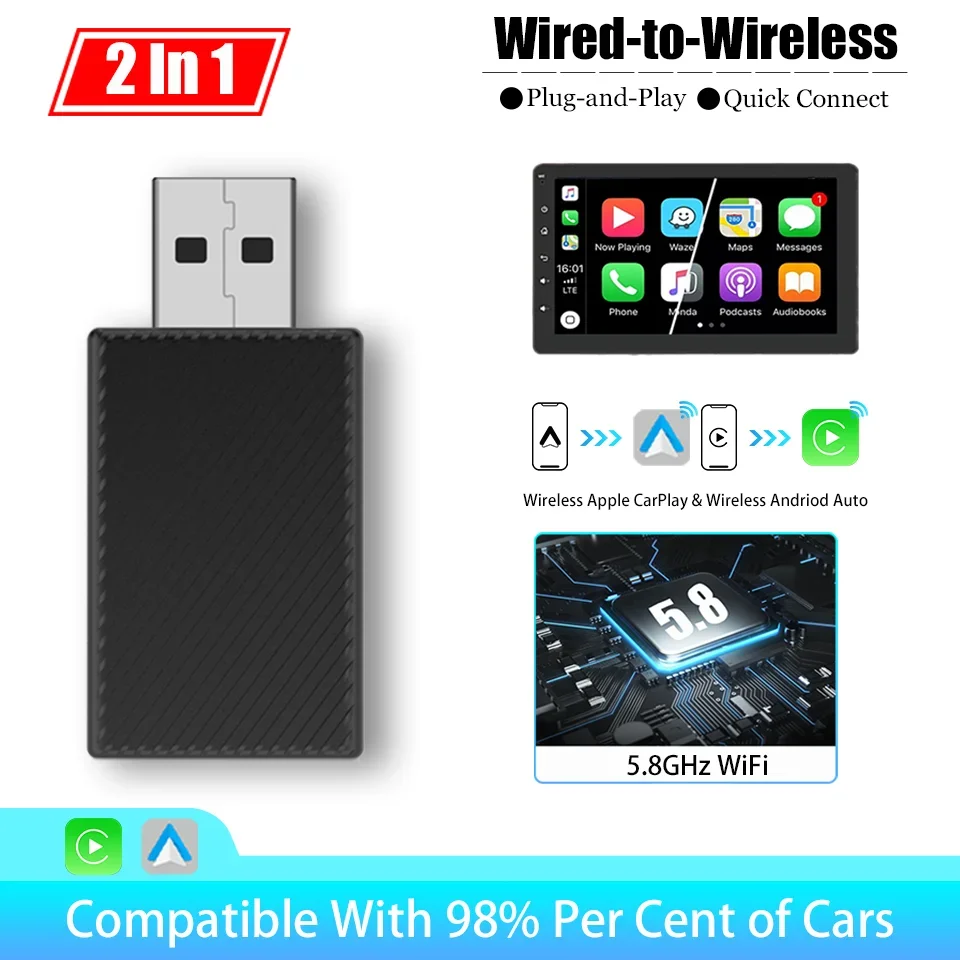 

New Wireless CarPlay & Android Auto Wireless Adapter Smart Mini Box Plug & Play WiFi BT Fast Connection Suitable for 98% of Cars