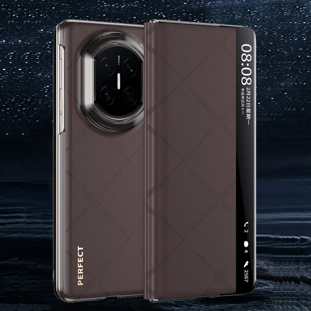 MateX7 Genuine Leather Case For Huawei Mate X7 Case Magnetic Intelligent Window View Flip Cover For Mate X 7 Phone Protector