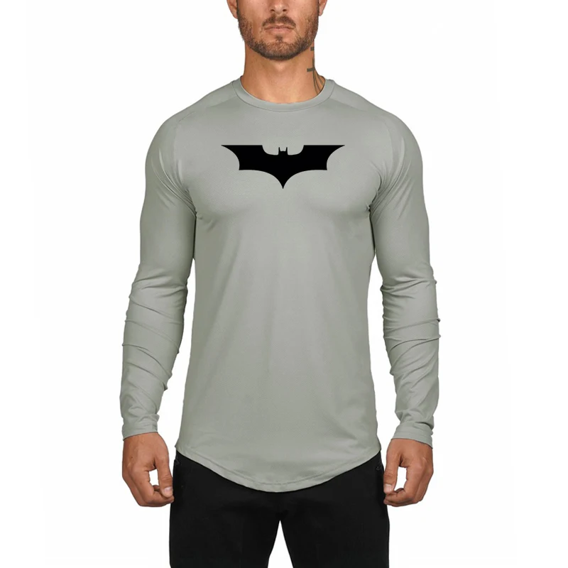 

Men’s Black Bat Printed Casual Long Sleeve T-Shirt Sports Lightweight Fitness Exercise Tee Shirt
