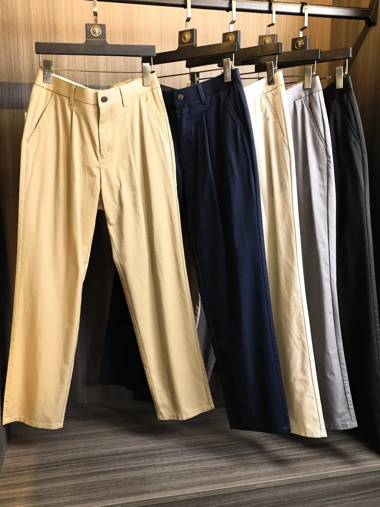 

100% Cotton Men's Casual Pants Spring Commuter Lightweight Business Straight Leg Breathable Versatile Comfortable Fit Trousers