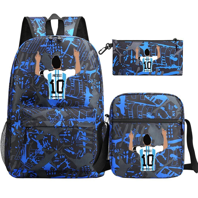 3pcs Lighiweight Sports Messi Backpacks Simple Capacity Women Men Outdoor Travel BackpacksTeens Laptop School Bag Shoulder Bag