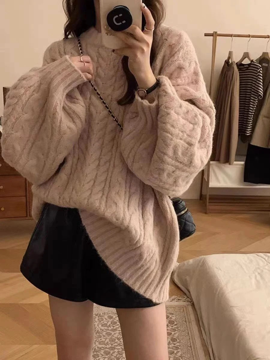 Suéter Hoado de Punto ueso para Mujer, Estilo Coreano de Moda para Otoño, Suéter con Trenzas andes, Prenda Exterior Cómoda