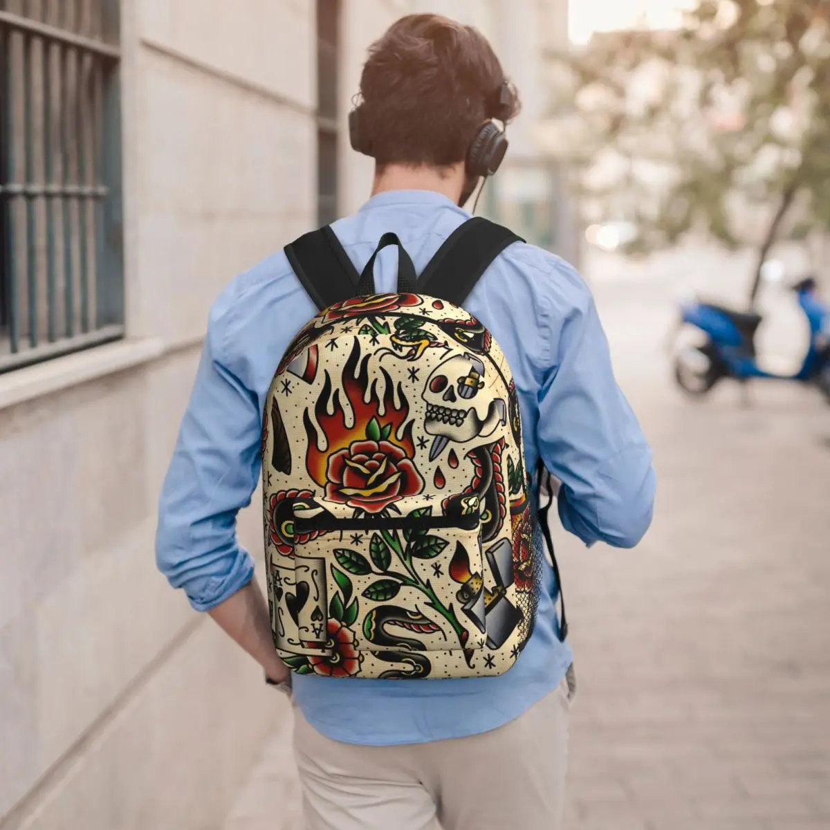 

American Traditional Flash Pattern Tattoo Backpack Student BookBag Kids School Bag Laptop Shoulder Bags for Men Women
