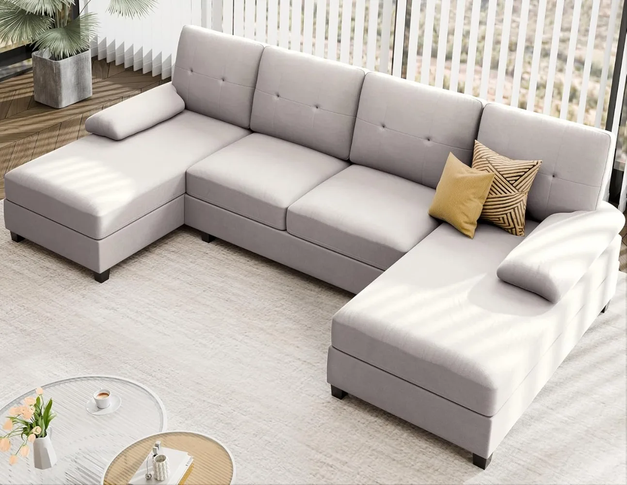 Sectional Sofa Couches for Living Room, Living Room Furniture Sets Clearance, 4 Seat U Shaped Sofa Sectional Couch with Chaise