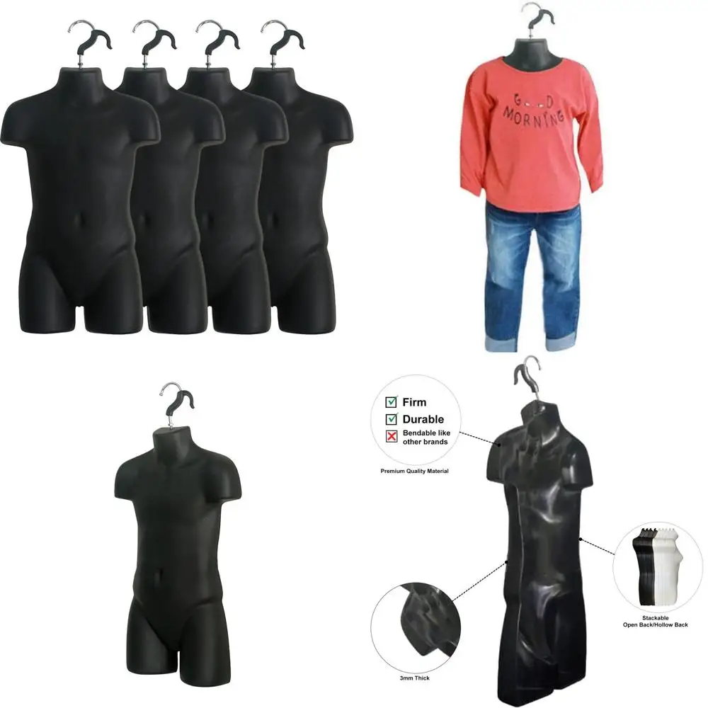 

Stackable Black Children's Hollow Back Display Racks with Hanging Hooks, for T-Shirts, Countertop Use, Sizes 5T-7