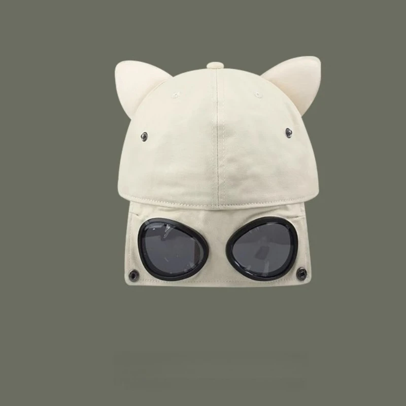 النظارات الشمسية قبعة لطيف آذان القط الطيار قبعة نظارات قبعة بيسبول المرأة الرجال محيط الرأس الكبير العلامة التجارية العصرية النسخة الكورية قبعة