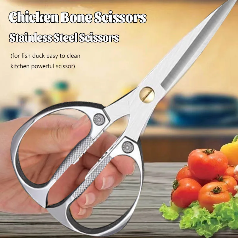 Stainless Steel Kitchen Scissors Powerful Chicken Bone Scissors Multifunctional Fish Killing Duck Cutter Household Food Scissors