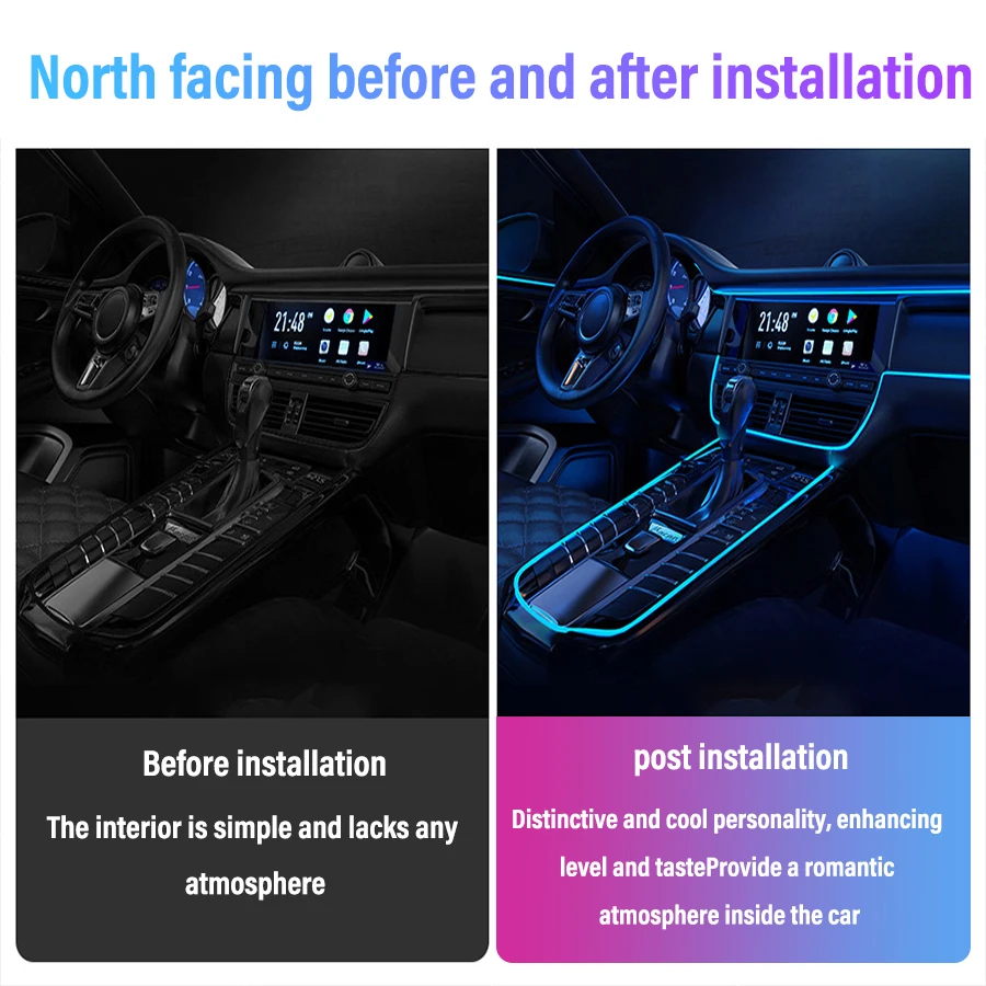 Atmosphere Lamp  USB Car Neon Light LED Interior Strip Flexible RGB Ambient Light Optic Fiber APP Music Control Auto Decorative