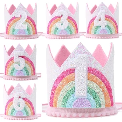 Baby Birthday Rainbow Crown Headband 1 2 3 4 5 6 Year Birthday Caps Decoration Baby Shower 1st Birthday Children Party Decor