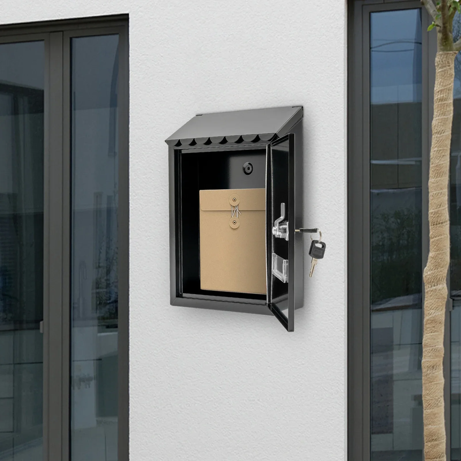 

Outdoor Wall-Mounted Lockable Mailbox with Keys - Large Capacity Metal Mailbox for Villa/Apartment/Commercial Use
