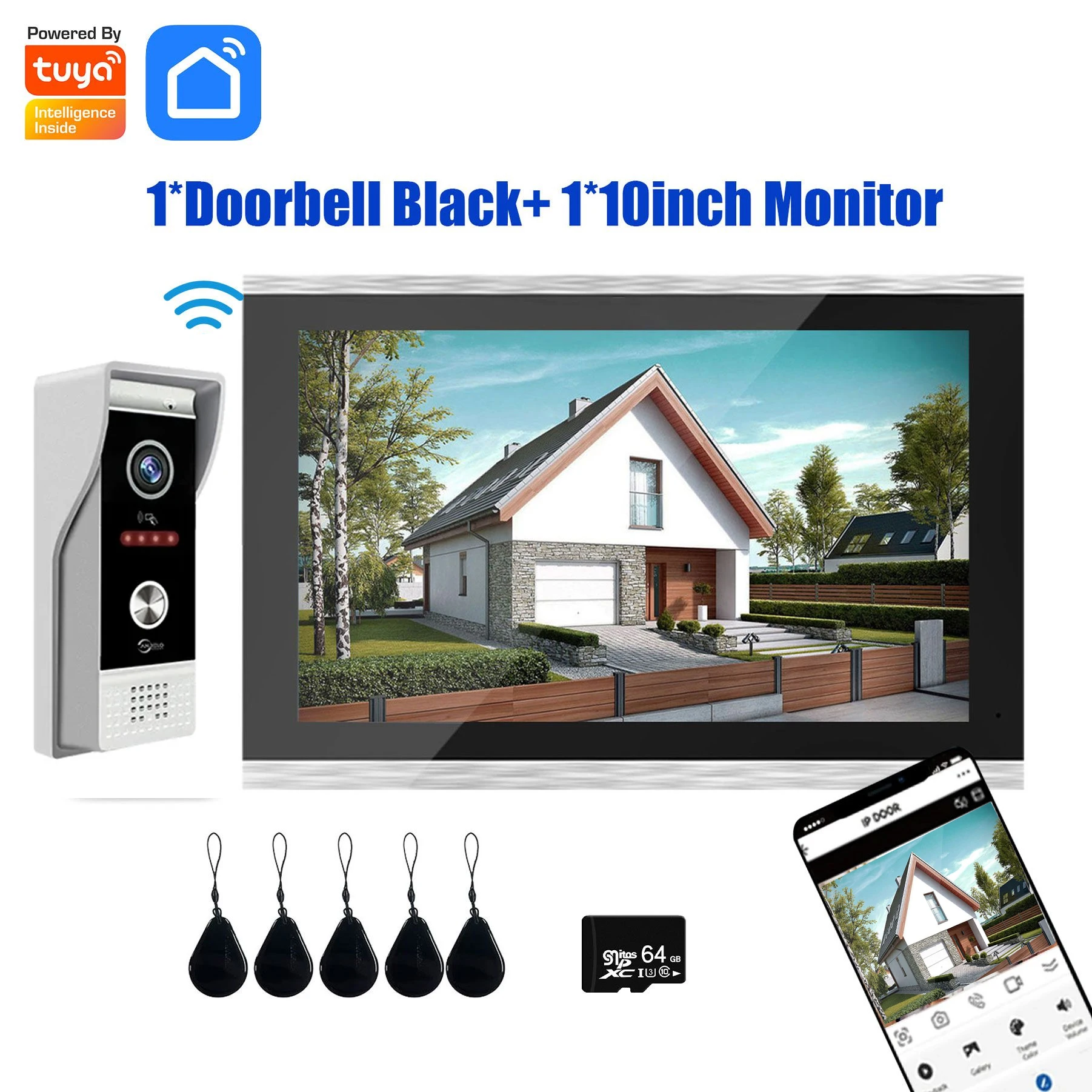 TUYA 10 Inch WiFi 1080P Video Intercom Smart Home APP Wireless Video Door Phone RFID Access Control System for Villa Apartment