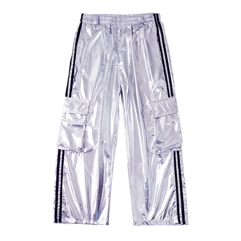 Mädchen Hip Hop Tanzkostüm Kinder Rosa Laser Crop Top Silber Cargohose für Kinder Jazz Street Performance Kleidung