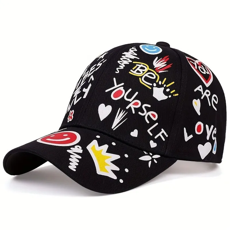 Unisex Letter Graffiti Printing Snapback Baseball Caps Spring and Autumn Outdoor Adjustable Casual Hats Sunscreen Hat